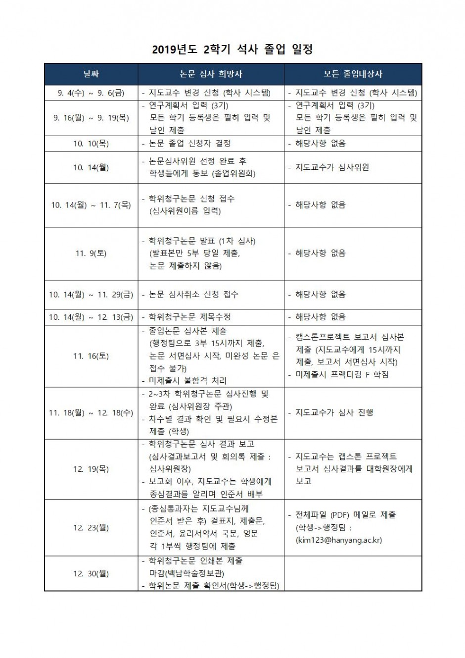 2019-2  석사 논문 보고서 졸업 일정