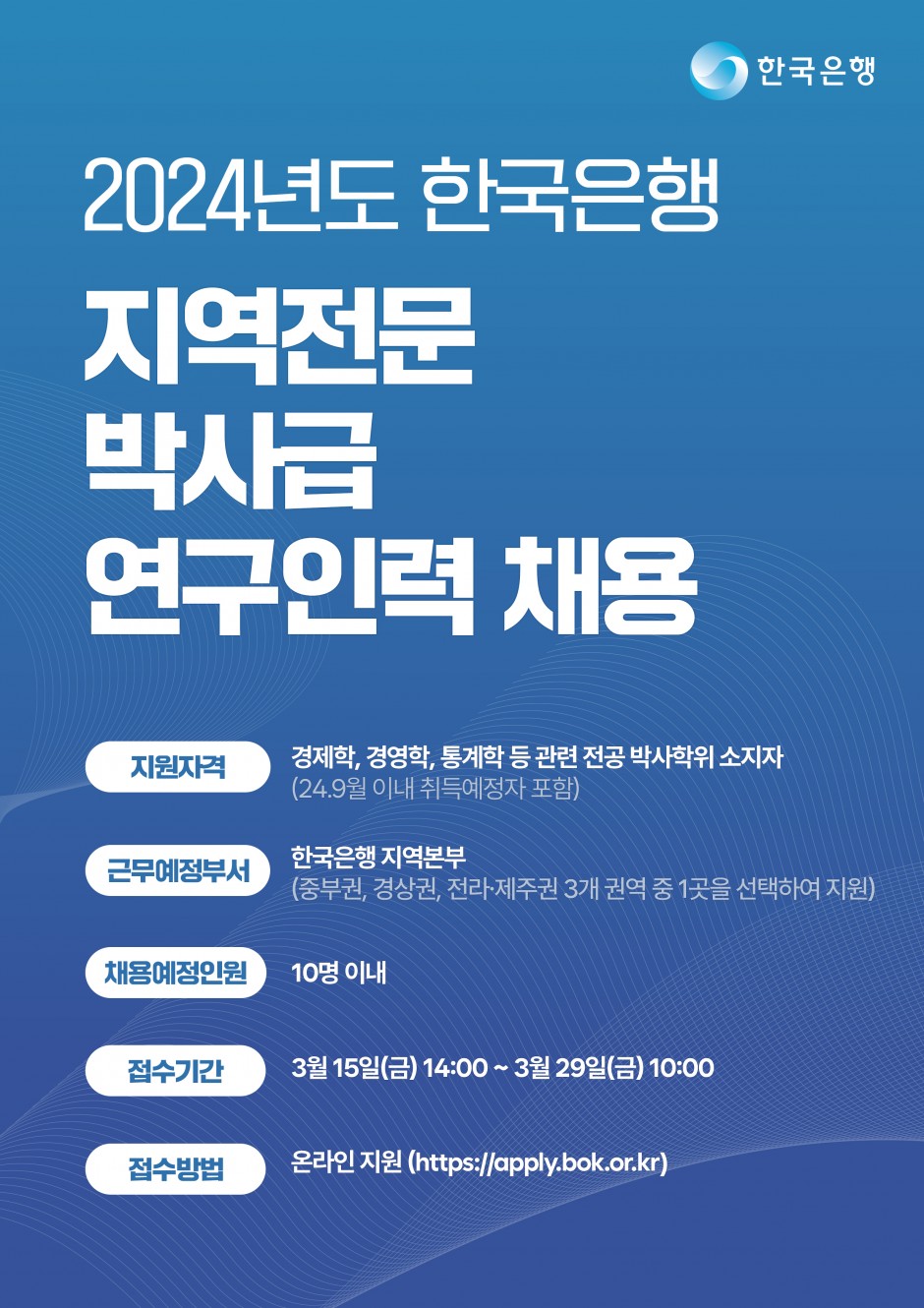(붙임1) 2024년도 한국은행 지역전문 박사급 연구인력 채용 홍보 포스터(A4)